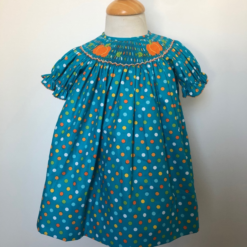 petite palace| Baby dress smocked polka dot dress